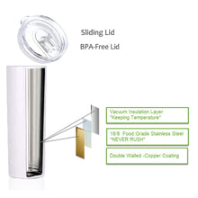 Load image into Gallery viewer, 20 oz Insulated Stainless Steel Skinny Tumbler Mug With Slider Lid